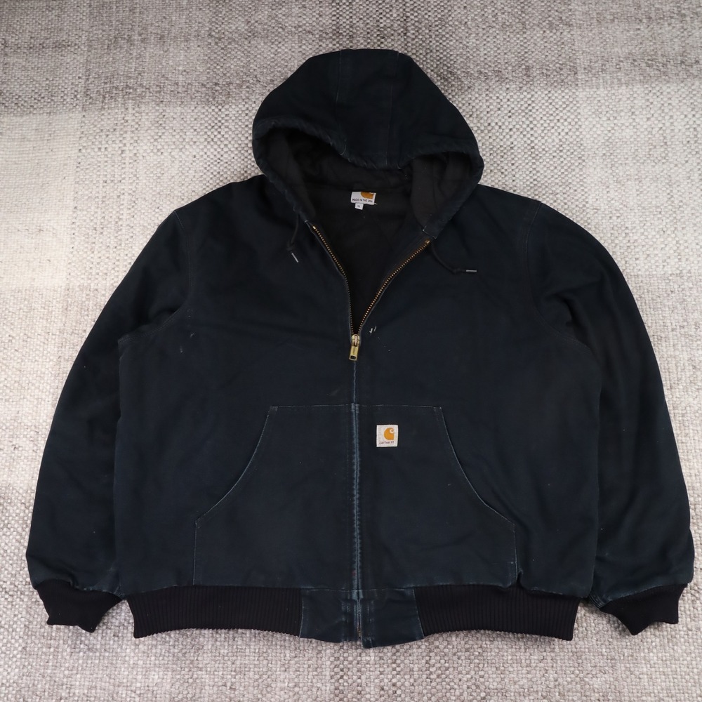 Carhartt Active Jacket Mens XL Navy Blue Canvas Thermal Hooded Workwear USA